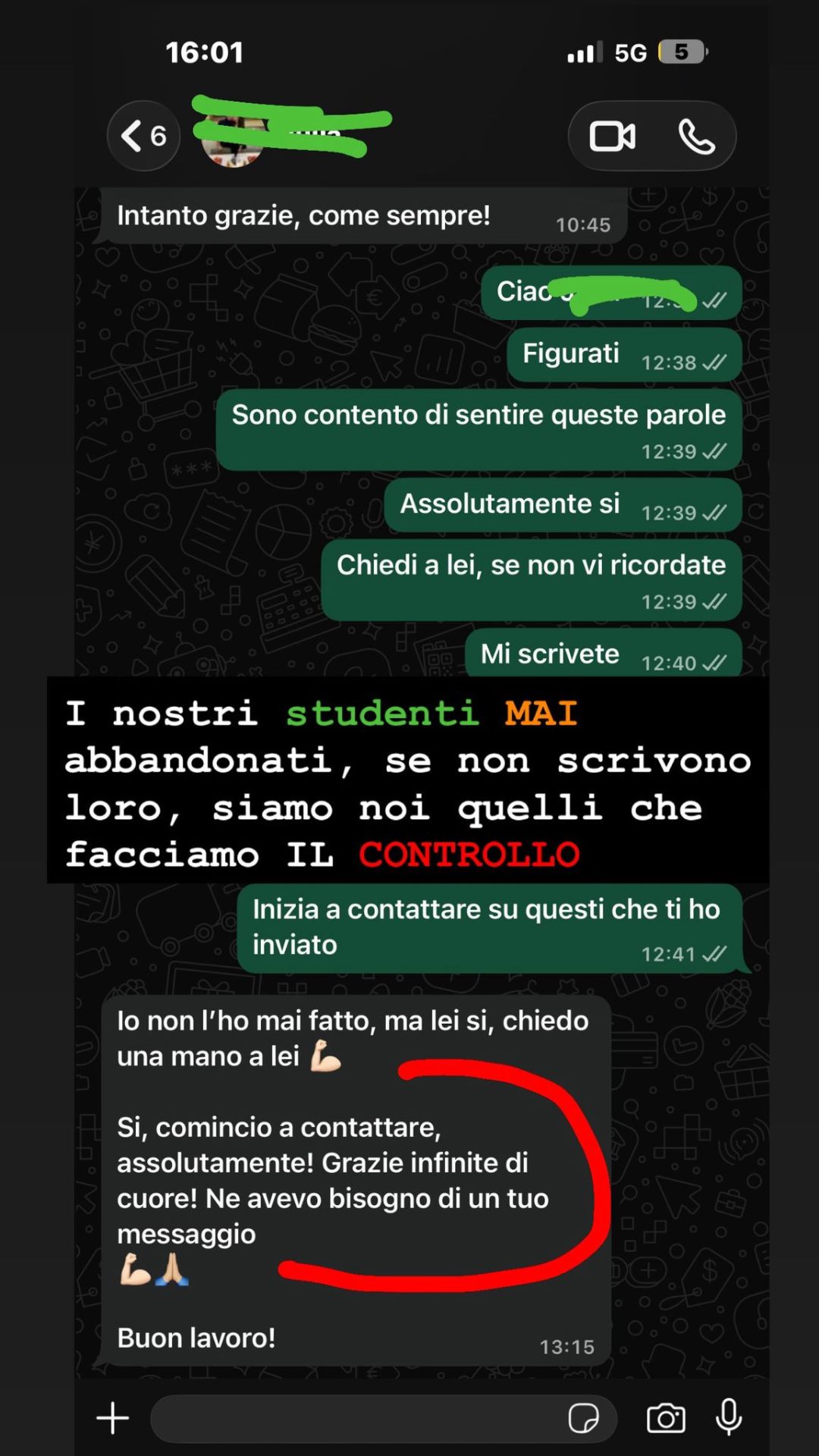 Estratto conversazione WhatsApp con un cliente Katanga Consulting