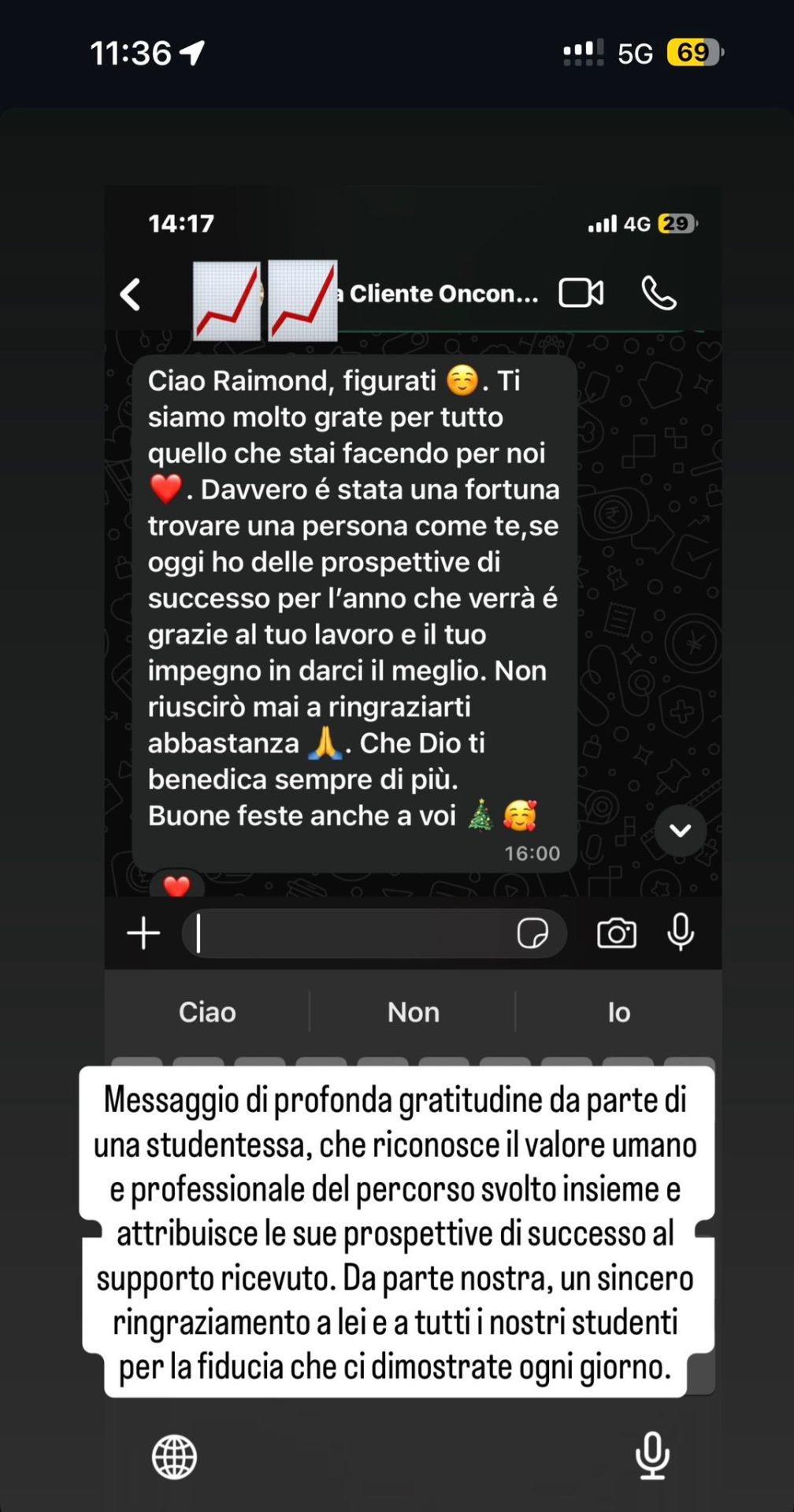 Estratto conversazione WhatsApp con un cliente Katanga Consulting